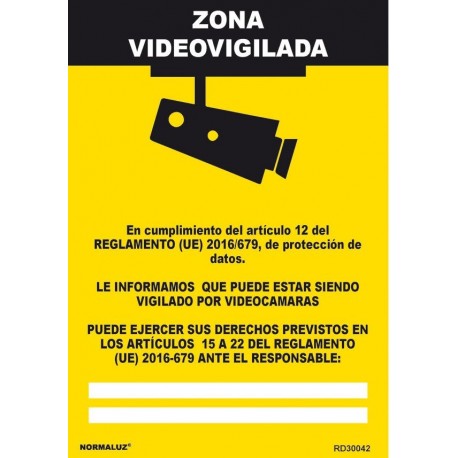 SEÑAL ZONA VIDEOVIGILADA - NORMALUZ - 210X300 MM